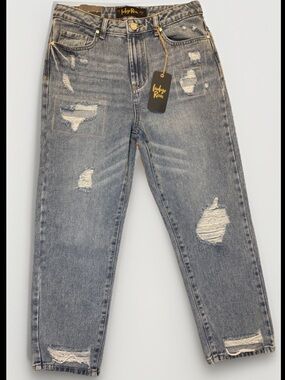 Indigo Rain Distressed Medium Wash Mom Woman’s Jeans High Rise Size 7 Waist 27